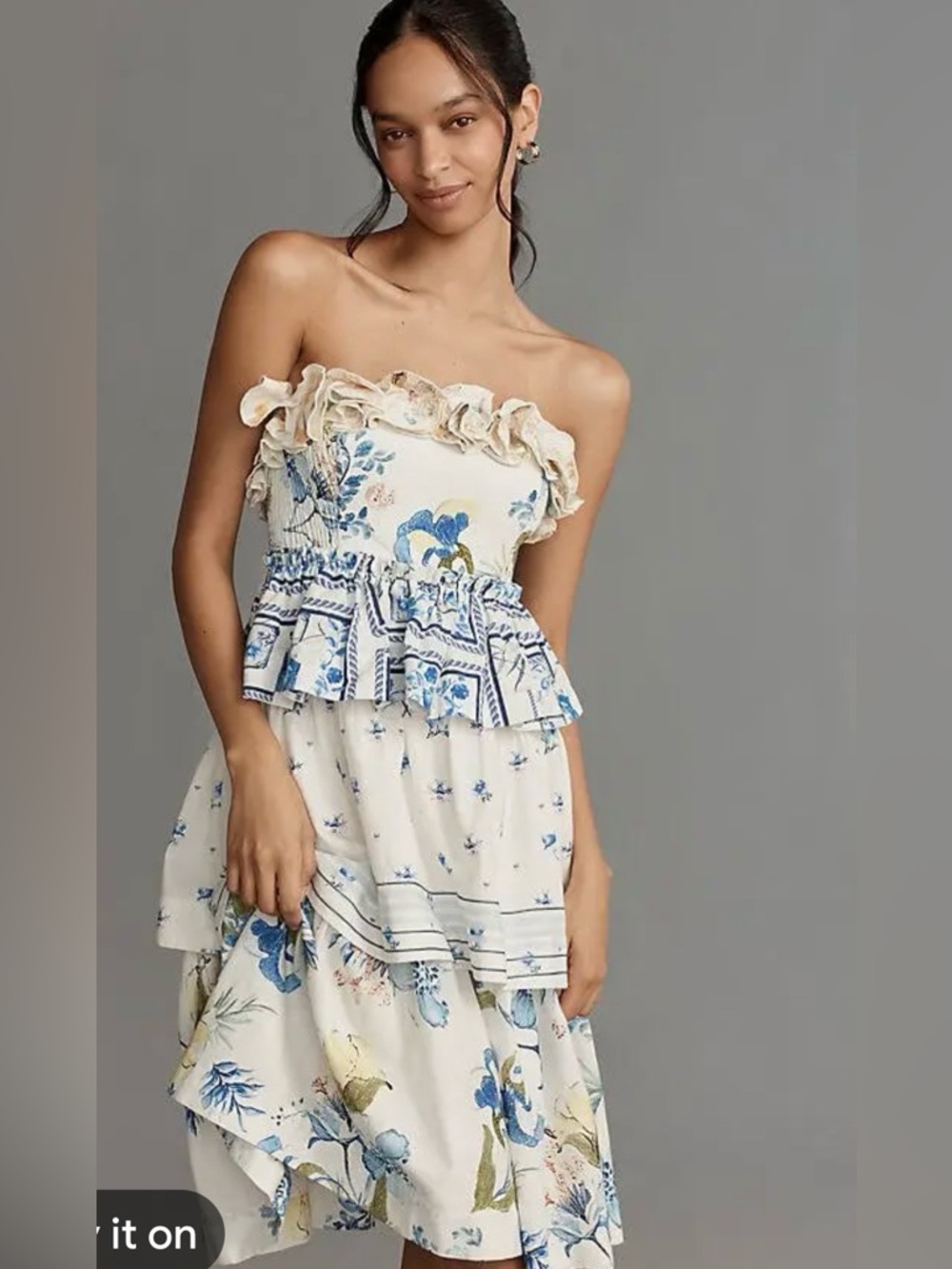 Anthropologie Maeve Floral Strapless Ruffle Tiered Dress XXS NWT